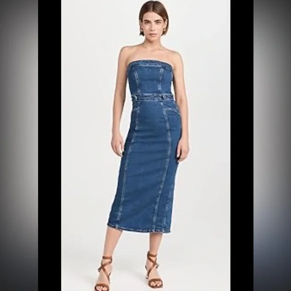 Good American Strapless Denim Midi Dress – Size L - Picture 4 of 15